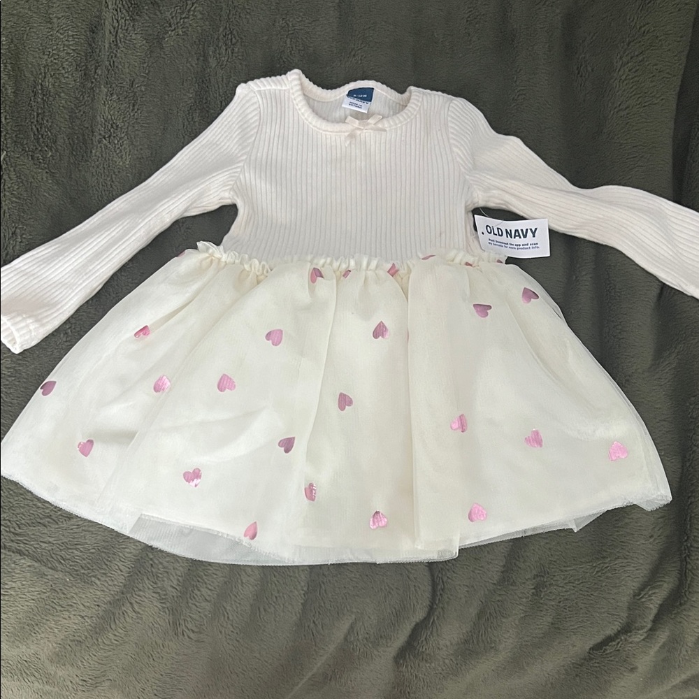 Old Navy Cream and Pink Heart Kids Dress
